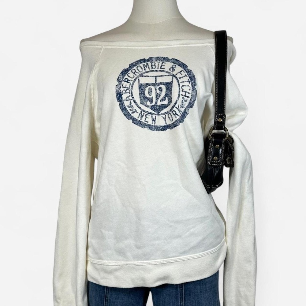 Vintage Y2K Abercrombie & Fitch Graphic Logo Raglan Sweatshirt Womens L Preppy